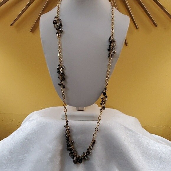 LOFT Gold Dangle Cluster Bead Necklace #753
