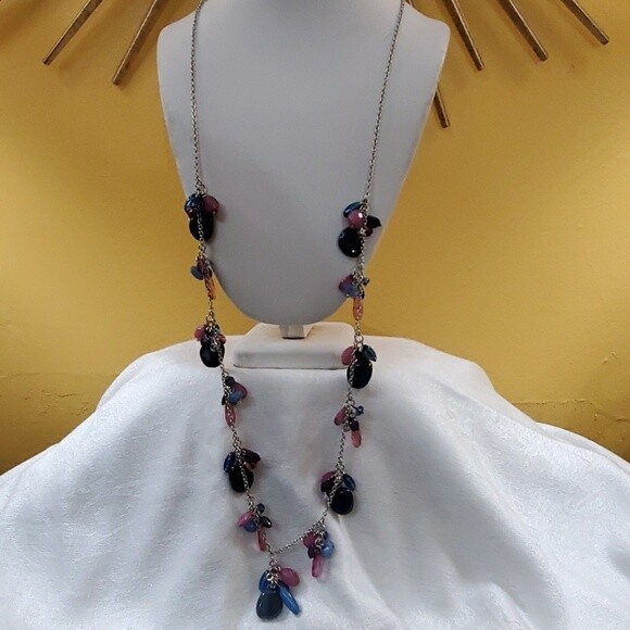 LOFT Blue Purple Dangle Cluster Necklace #754
