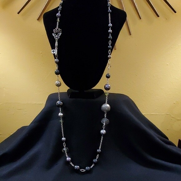 LOFT Silver Jeweled Beaded Charm Necklace #738