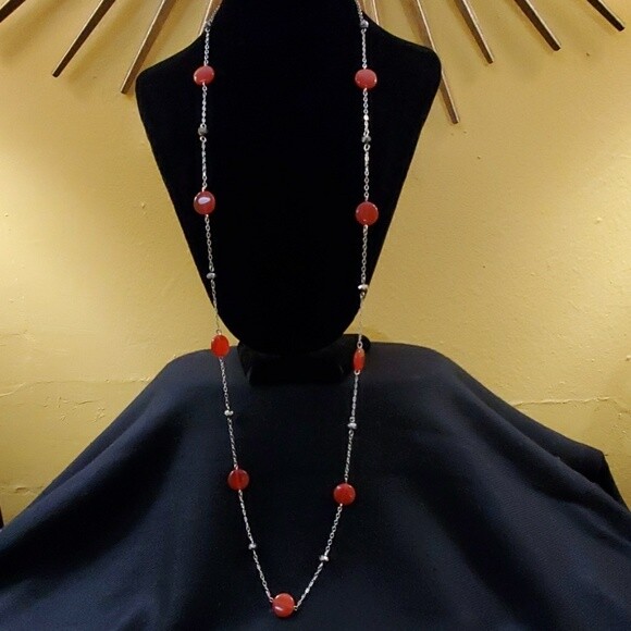 LOFT Silver Red Bead Necklace #744