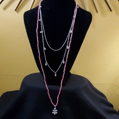 Ann Taylor Pink Dangle Rhinestone Necklace #715