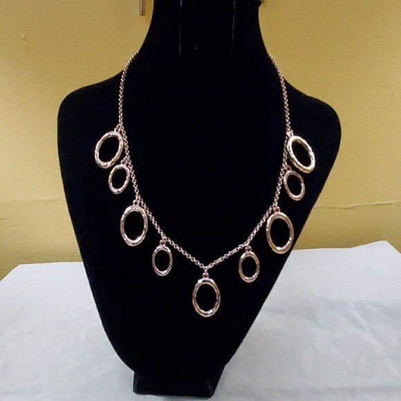 Ann Taylor Rose Gold Oval Dangle Necklace #94