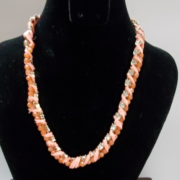 Ann Taylor Pink Ribbon Rhinestone Necklace #31