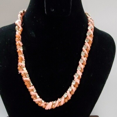 Ann Taylor Pink Ribbon Rhinestone Necklace #31