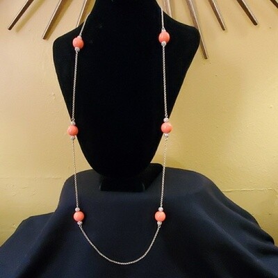 Ann Taylor Orange Bead Rhinestone Necklace #679