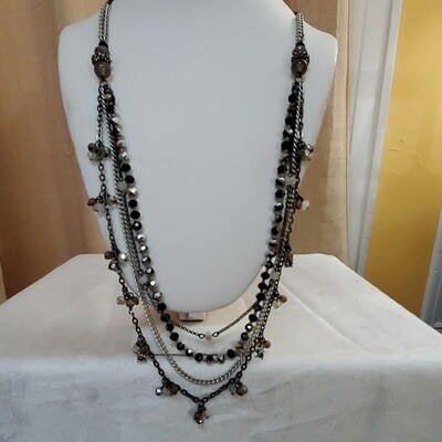 LOFT Black Silver Rhinestone Necklace #671