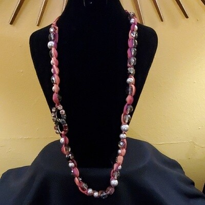 LOFT Pink Ribbon Rhinestone Necklace #524