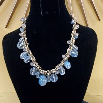 Blue Dangle Bead Gold Chain Necklace #603
