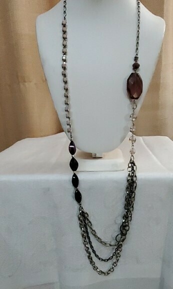 LOFT Silver Chain Purple Stone Necklace #583
