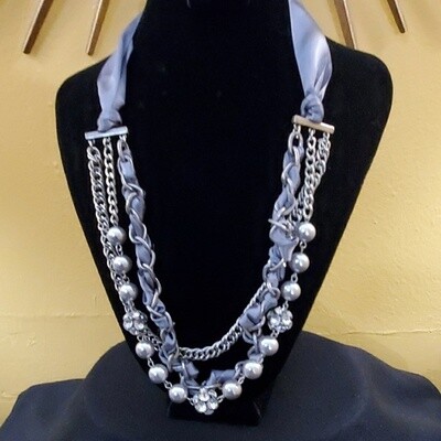 LOFT Grey Ribbon Rhinestone Necklace #614