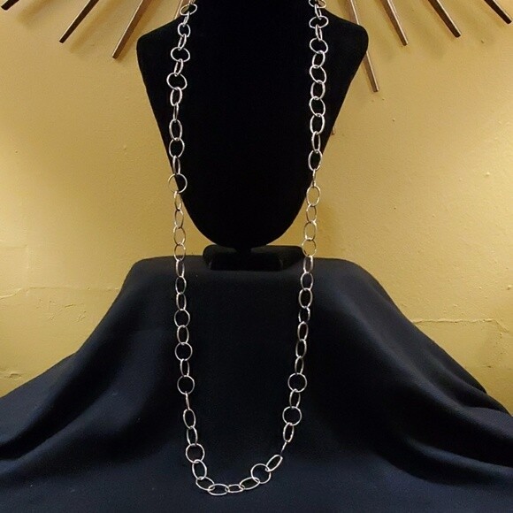 LOFT Long Silvertone Chainlink Necklace #570