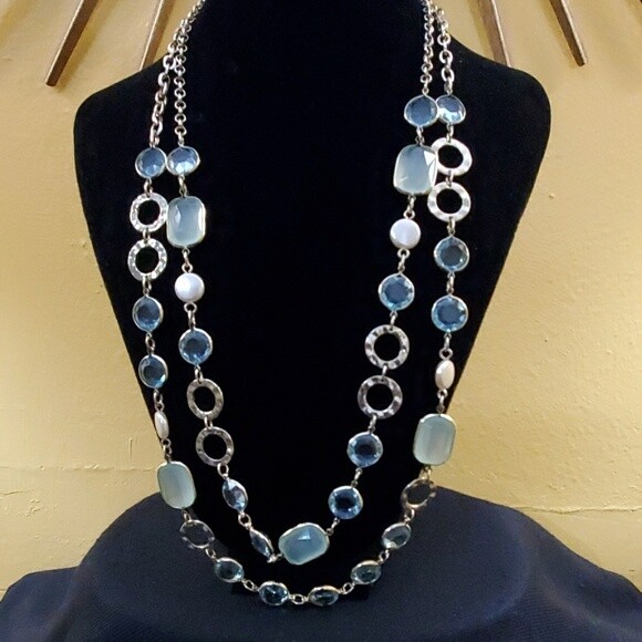 LOFT Silver Chain Green Bead Necklace #554