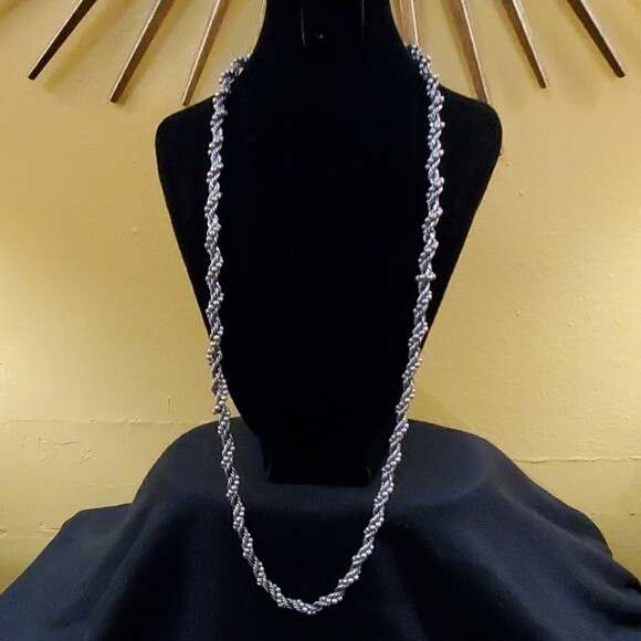 LOFT Pewter Twist Rope Bead Necklace #552