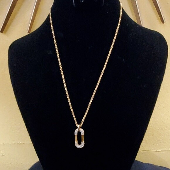 Ann Taylor Gold Rhinestone Pendant Necklace #557