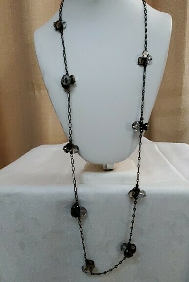 LOFT Black Chain Rhinestone Cluster Necklace #553