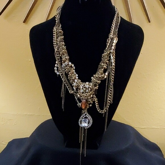 Ann Taylor Gold Chunky Rhinestone Necklace #541