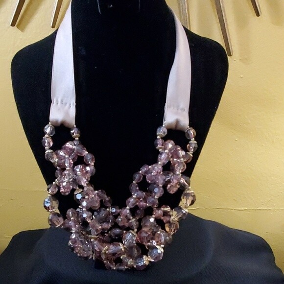 Ann Taylor Chunky Bead Ribbon Necklace #413