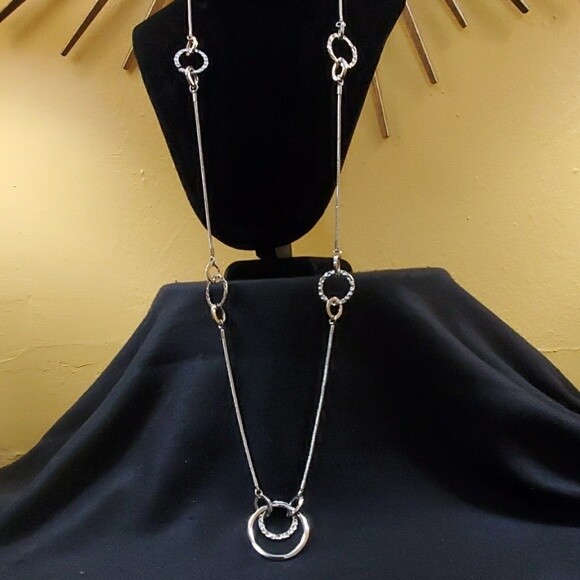 Ann Taylor Long Silver Rhinestone Necklace #383