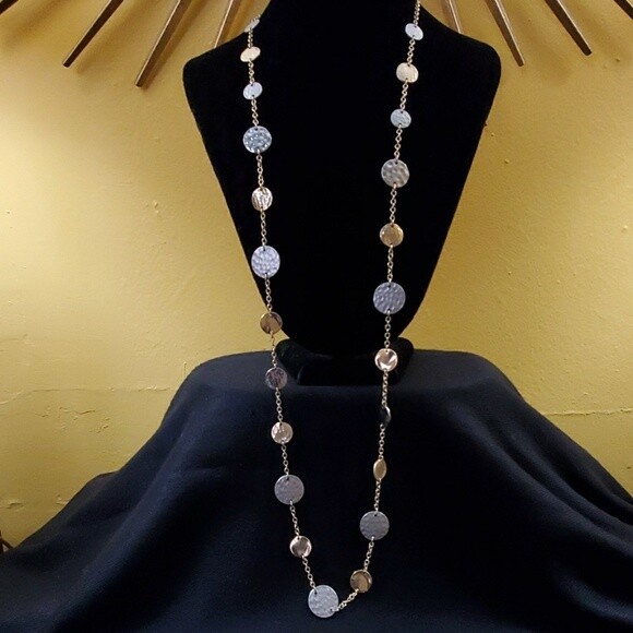 LOFT Silver Gold Disc Chain Necklace #374