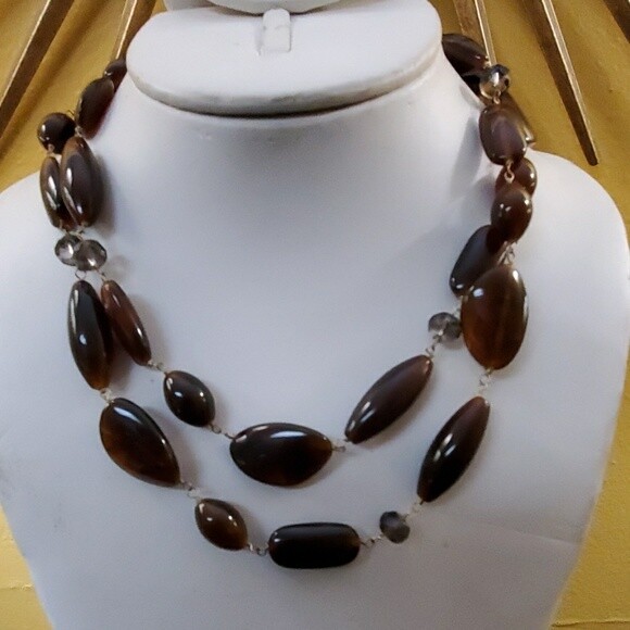 Ann Taylor Smooth Brown Stone Necklace #362