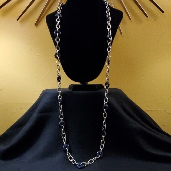 LOFT Silver Chain Blue Circle Necklace #359