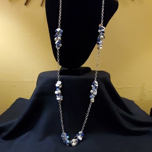 LOFT Blue Silver Pearl Bead Necklace #322