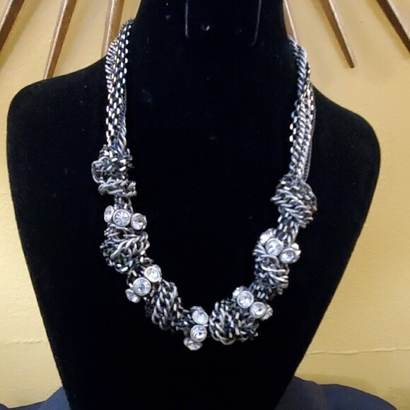 Ann Taylor Chunky Silver Rhinestone Necklace #316