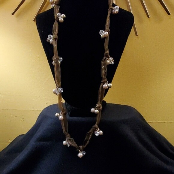LOFT Champagne Bead Lace Necklace #363