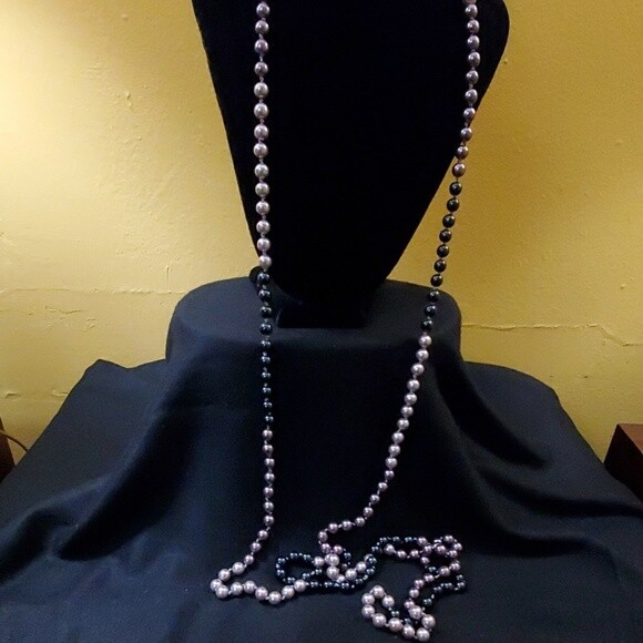 NWOT Long Blue Taupe Bead Necklace #342