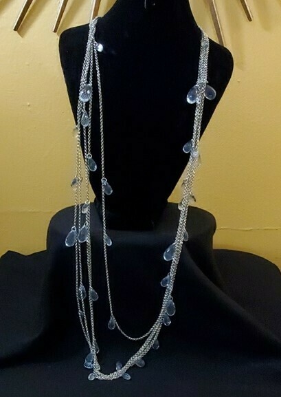 Ann Taylor Dangle Aqua Teardrop Necklace #185