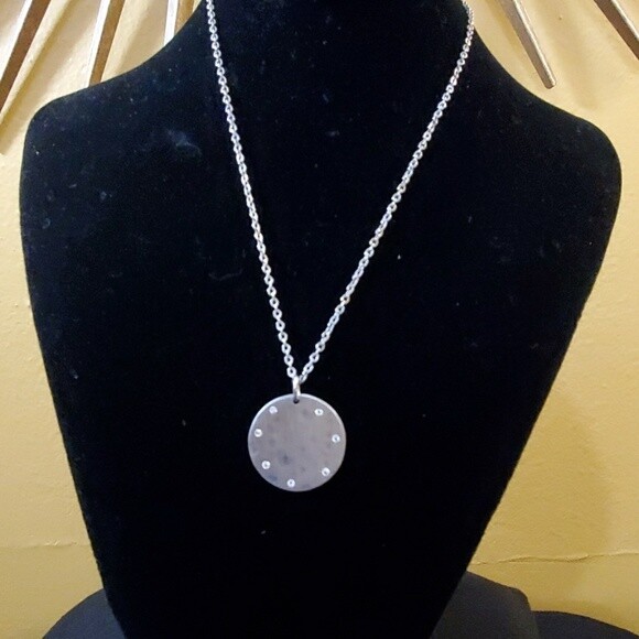 LOFT Silver Rhinestone Disc Pendant Necklace #195