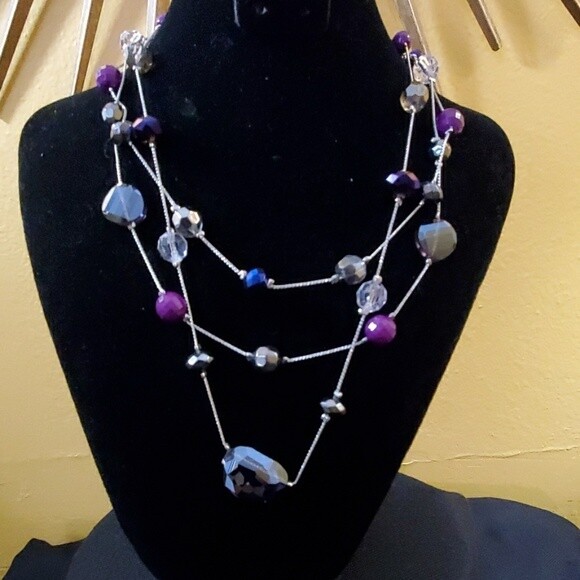 LOFT Purple Bead Multustrand Necklace #123