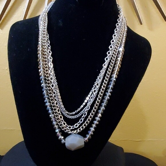 LOFT Multistrand Olive Stone Pendant Necklace #193