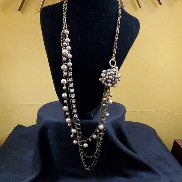 LOFT Champagne Cluster Bead Chain Necklace #158