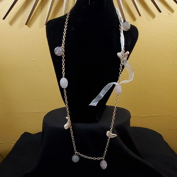 LOFT Peach/Gray Dangle Shell Stone Necklace #139