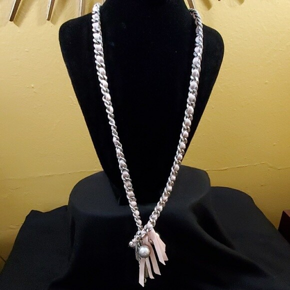 LOFT Pink Ribbon Silver Ball Pendant Necklace #135