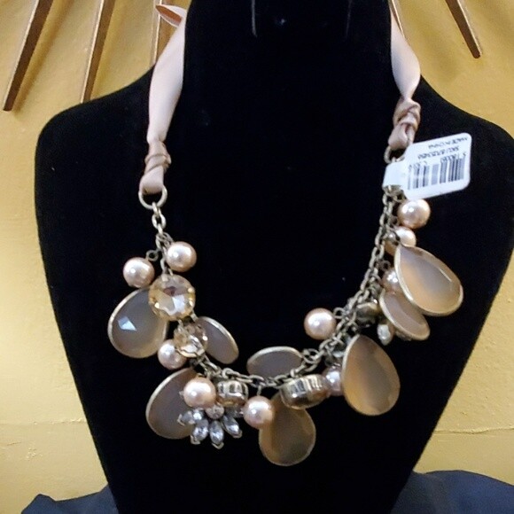 LOFT Dangle Bead Rhinestone Cluster Necklace #157