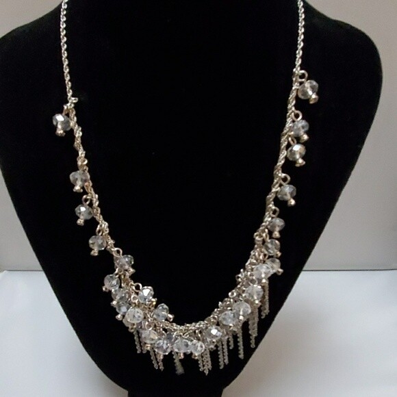 Ann Taylor Clear Facet Stone Dangle Necklace #22