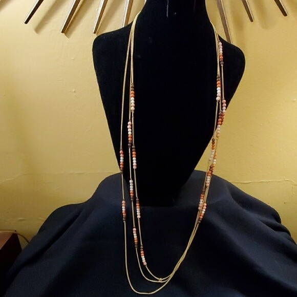 LOFT Coral Brown Beaded Necklace #72