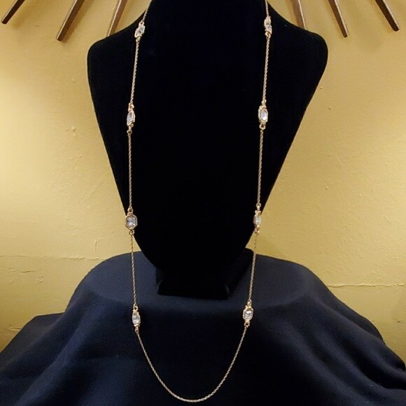 Ann Taylor Gold Square Rhinestone Necklace #378