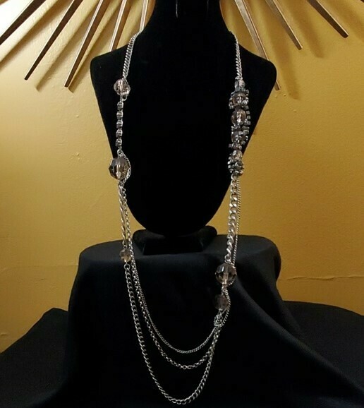 LOFT Silver Rhinestone Chain Necklace #169