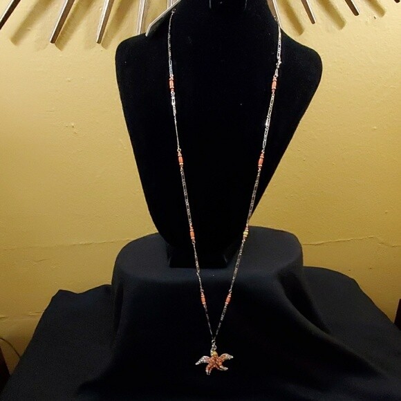 Ann Taylor Orange Bead Shell Pendant Necklace #149