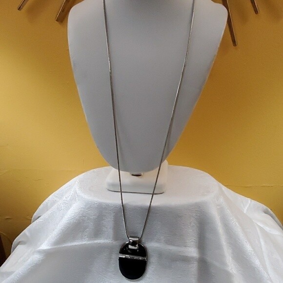 LOFT Silvertone Navy Pendant Necklace #49