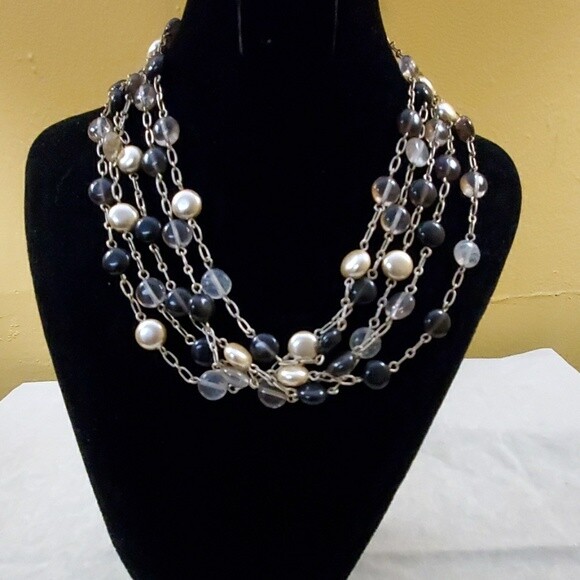 Ann Taylor Champagne/Black Bead Necklace #79