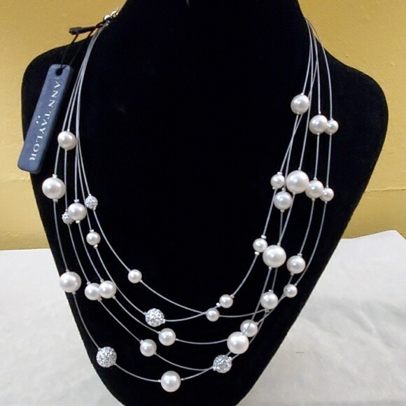 Ann Taylor Rhinestone Pearl Necklace #70