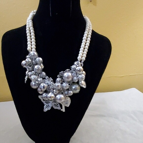 LOFT Silvertone Cluster Charm Necklace #61