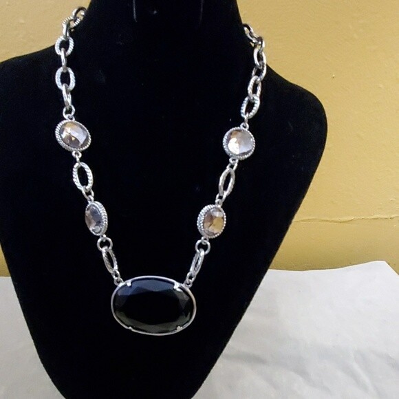 Ann Taylor Silver Chain Pendant Stone Necklace #59