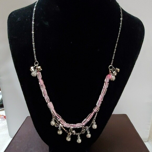 Ann Taylor Pink String Beaded Necklace #50