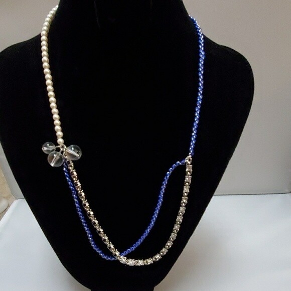 Ann Taylor Blue Chain Pearl Necklace #14