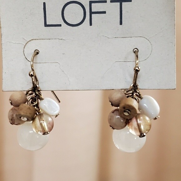 LOFT Beige Cluster Bead Earrings #409